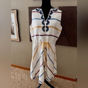 Tory Burch Sleeveless Striped Dress with Embroidery size 12